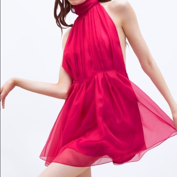 ❌SOLD❌Mini Fuscia Pink Organza Dress w/ Bow - Picture 7 of 8